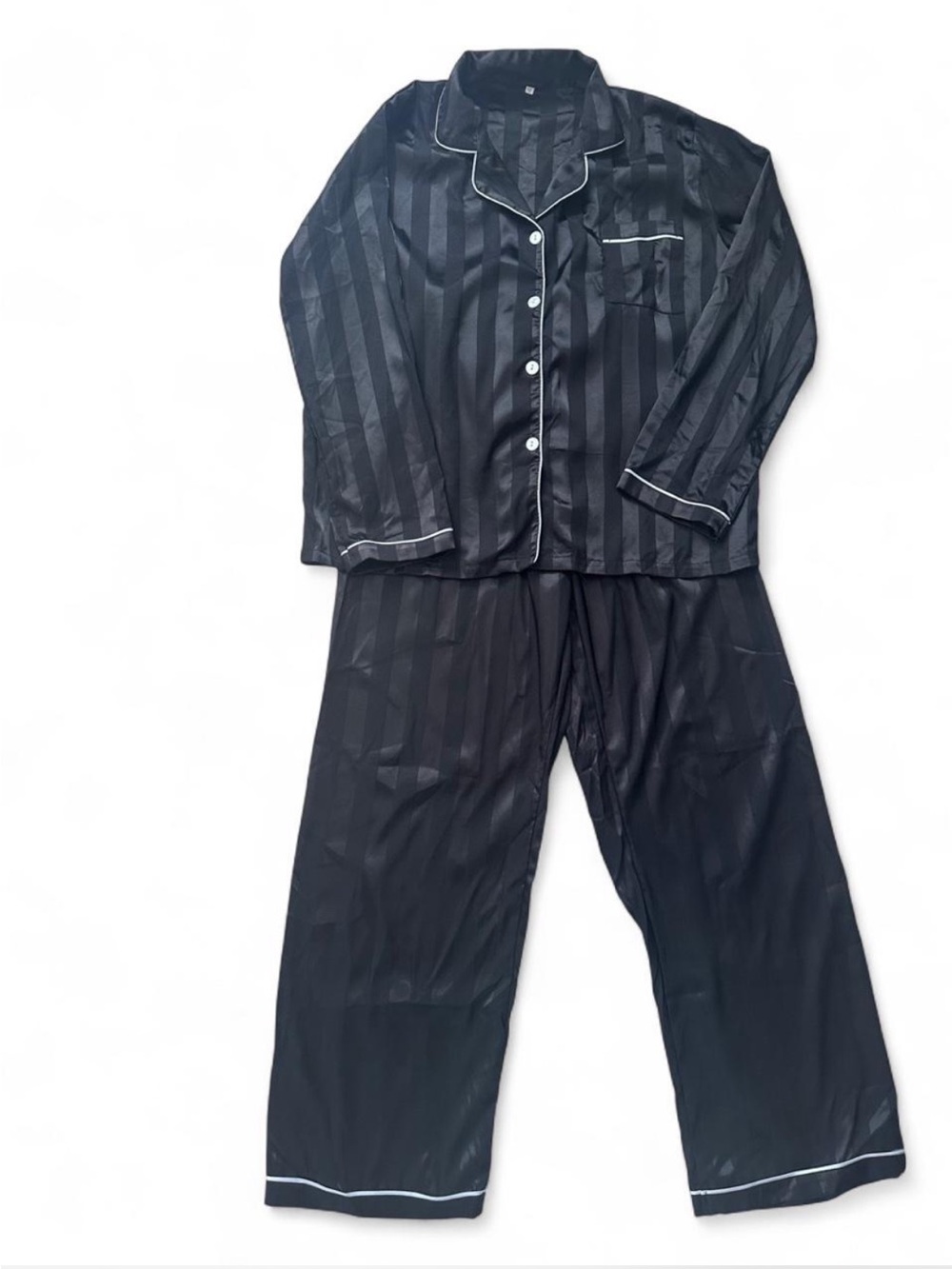 Black Striped Pajama Set - Classic Button-Up